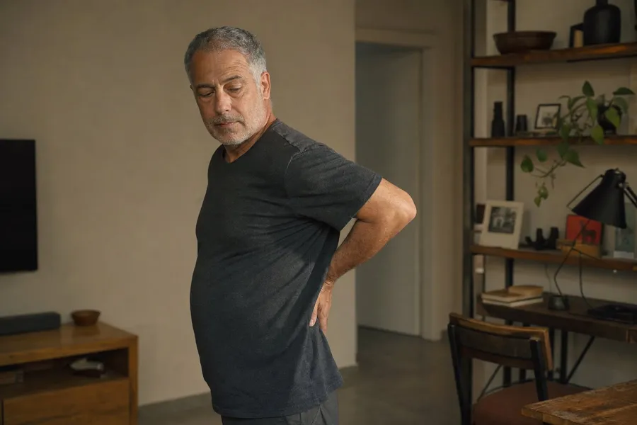 גבר מבוגר אוחז בגב התחתון הכואב